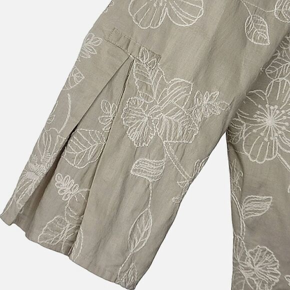 JH Collectibles Toupe Floral Embroidered 3/4 Sleeve Button Down Blouse Size L - Picture 3 of 9